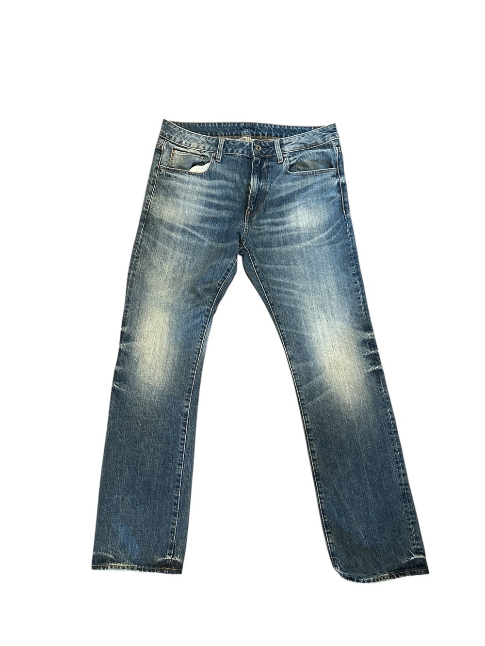 G Star Raw Jeans Mens 34x32 Blue Denim 3301 Deconstructed Slim Stretch Zipper